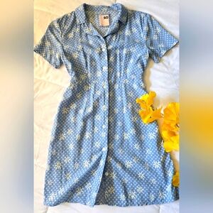 SO Yellow and Blue Mini Sundress Button Down With Daisy Floral Print Size Small
